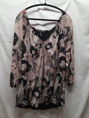 INC International Concepts Sheer Floral V-Neck Blouse in Dusty Pink and Black